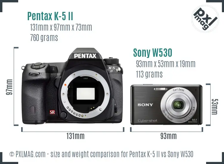 Pentax K-5 II vs Sony W530 size comparison
