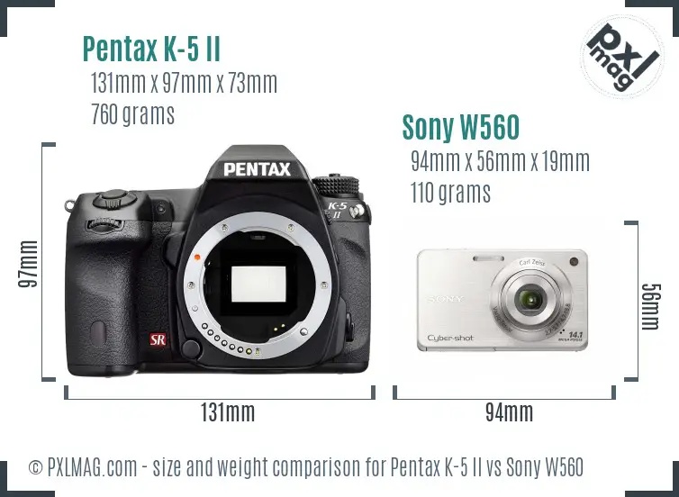 Pentax K-5 II vs Sony W560 size comparison Pentax K-5 II vs Sony W560 size comparison