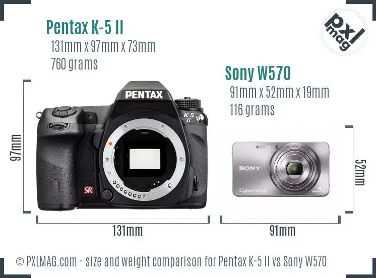 Pentax K-5 II vs Sony W570 size comparison Pentax K-5 II vs Sony W570 size comparison