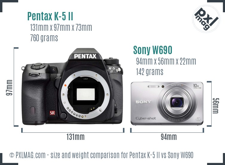 Pentax K-5 II vs Sony W690 size comparison Pentax K-5 II vs Sony W690 size comparison
