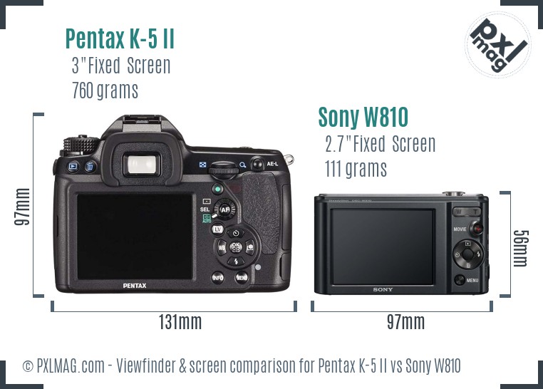 Pentax K-5 II vs Sony W810 Screen and Viewfinder comparison
