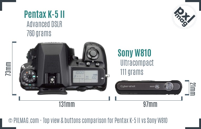 Pentax K-5 II vs Sony W810 top view buttons comparison