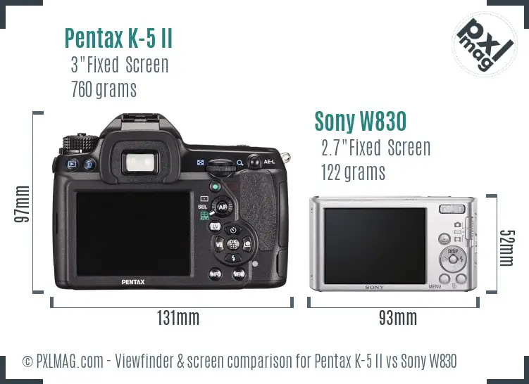 Pentax K-5 II vs Sony W830 Screen and Viewfinder comparison Pentax K-5 II vs Sony W830 Screen and Viewfinder comparison
