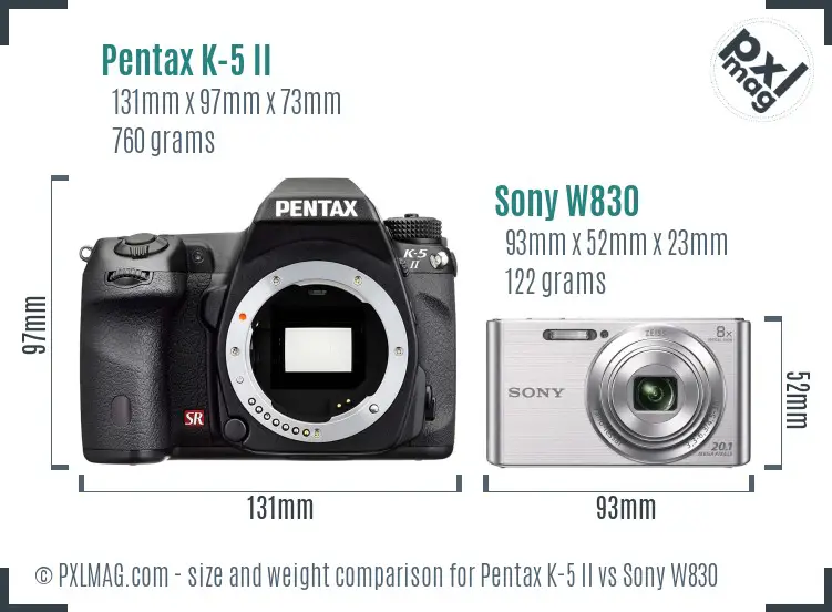 Pentax K-5 II vs Sony W830 size comparison Pentax K-5 II vs Sony W830 size comparison