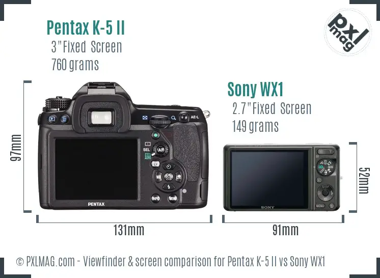 Pentax K-5 II vs Sony WX1 Screen and Viewfinder comparison