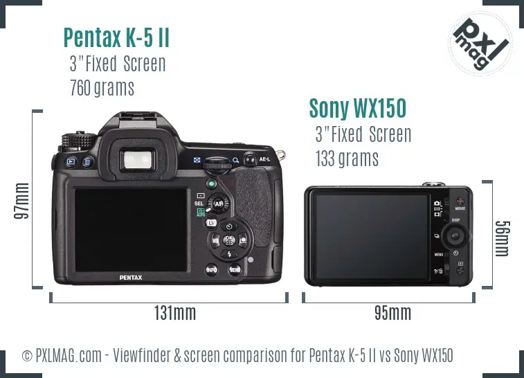 Pentax K-5 II vs Sony WX150 Screen and Viewfinder comparison