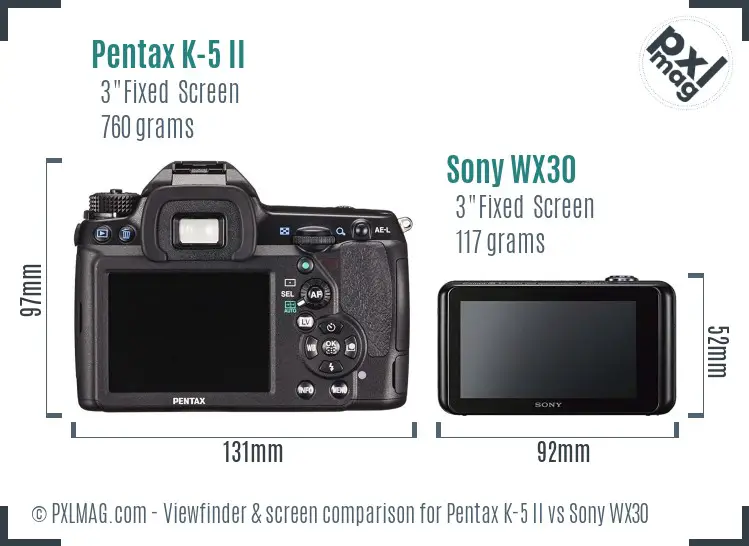 Pentax K-5 II vs Sony WX30 Screen and Viewfinder comparison