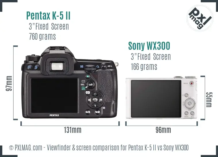 Pentax K-5 II vs Sony WX300 Screen and Viewfinder comparison