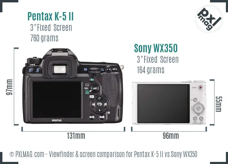 Pentax K-5 II vs Sony WX350 Screen and Viewfinder comparison