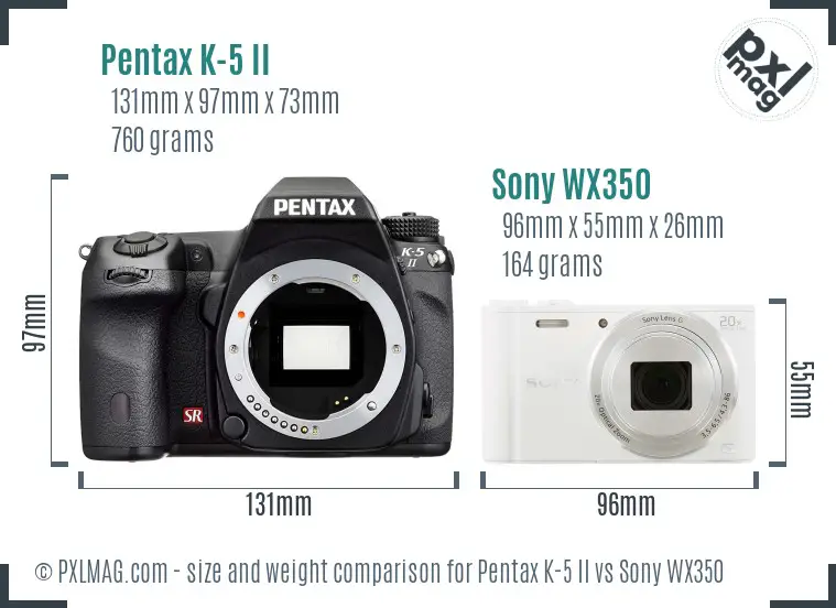 Pentax K-5 II vs Sony WX350 size comparison