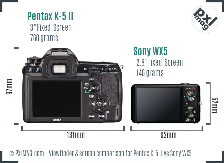 Pentax K-5 II vs Sony WX5 Screen and Viewfinder comparison