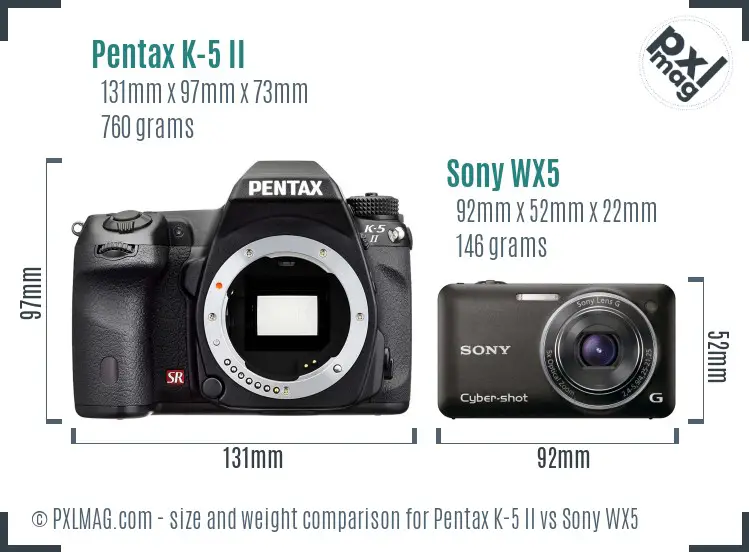 Pentax K-5 II vs Sony WX5 size comparison