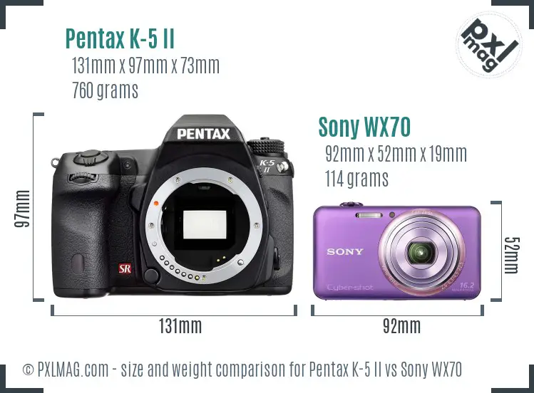 Pentax K-5 II vs Sony WX70 size comparison