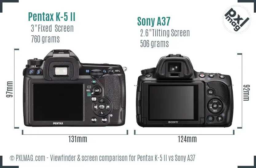 Pentax K-5 II vs Sony A37 Screen and Viewfinder comparison