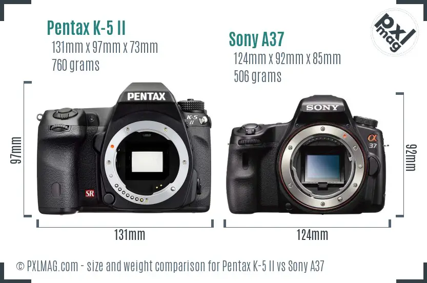 Pentax K-5 II vs Sony A37 size comparison