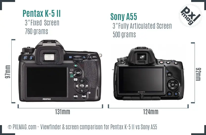 Pentax K-5 II vs Sony A55 Screen and Viewfinder comparison Pentax K-5 II vs Sony A55 Screen and Viewfinder comparison