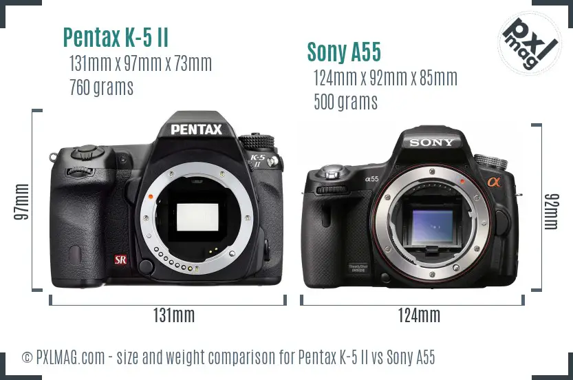 Pentax K-5 II vs Sony A55 size comparison Pentax K-5 II vs Sony A55 size comparison