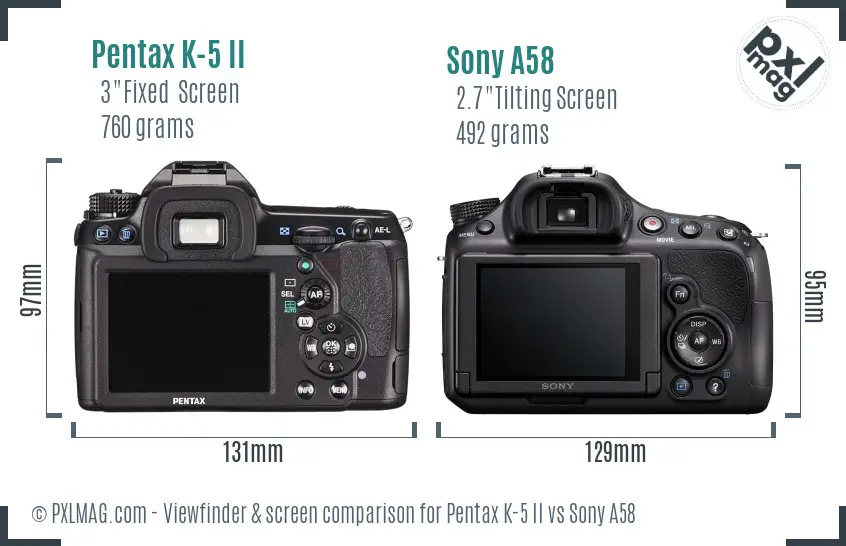 Pentax K-5 II vs Sony A58 Screen and Viewfinder comparison