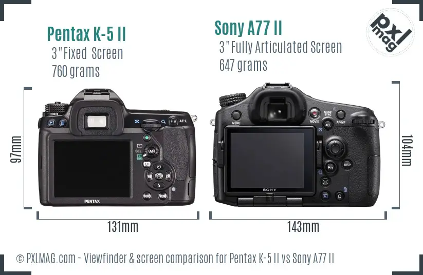 Pentax K-5 II vs Sony A77 II Screen and Viewfinder comparison