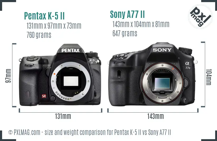 Pentax K-5 II vs Sony A77 II size comparison