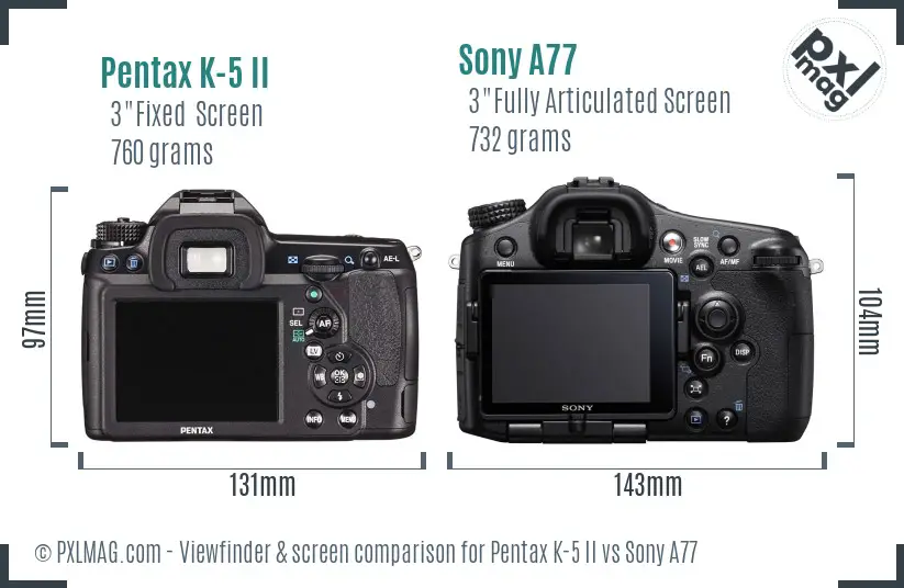 Pentax K-5 II vs Sony A77 Screen and Viewfinder comparison