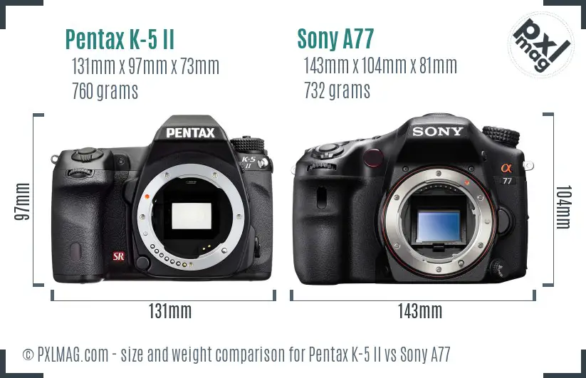 Pentax K-5 II vs Sony A77 size comparison