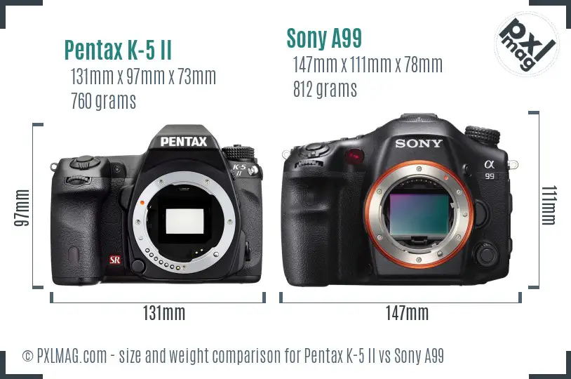 Pentax K-5 II vs Sony A99 size comparison