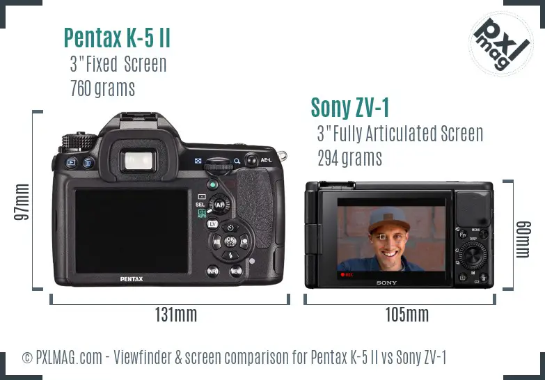 Pentax K-5 II vs Sony ZV-1 Screen and Viewfinder comparison