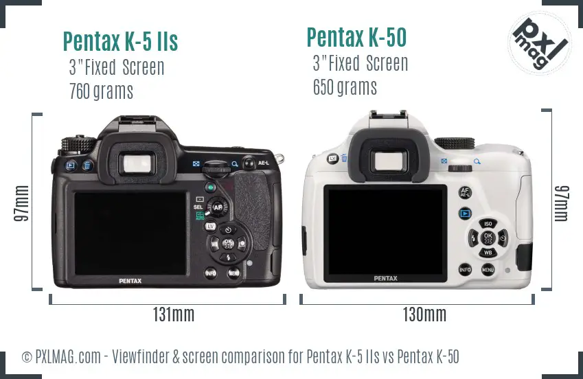 Pentax K-5 IIs vs Pentax K-50 Screen and Viewfinder comparison