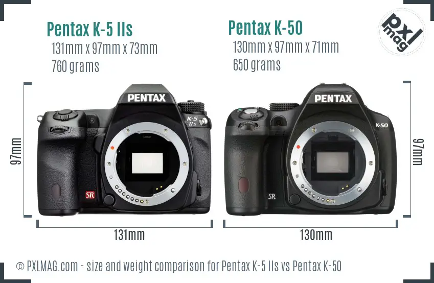Pentax K-5 IIs vs Pentax K-50 size comparison
