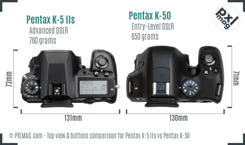 Pentax K-5 IIs vs Pentax K-50 top view buttons comparison
