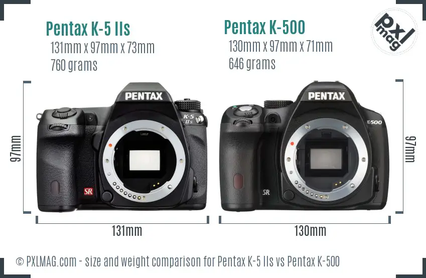 Pentax K-5 IIs vs Pentax K-500 size comparison
