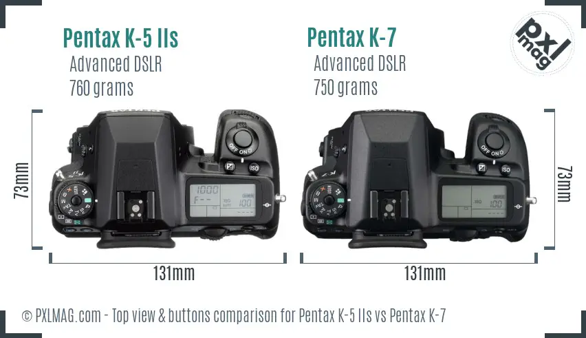 Pentax K-5 IIs vs Pentax K-7 top view buttons comparison