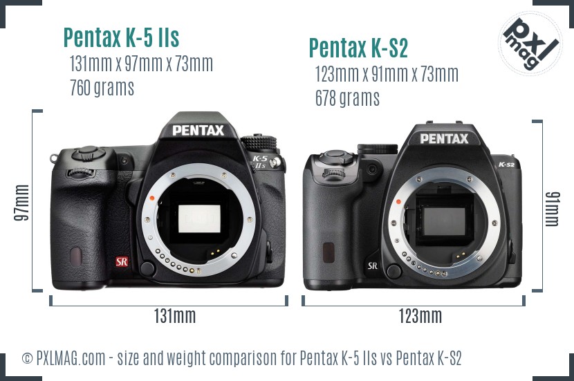 Pentax K-5 IIs vs Pentax K-S2 size comparison