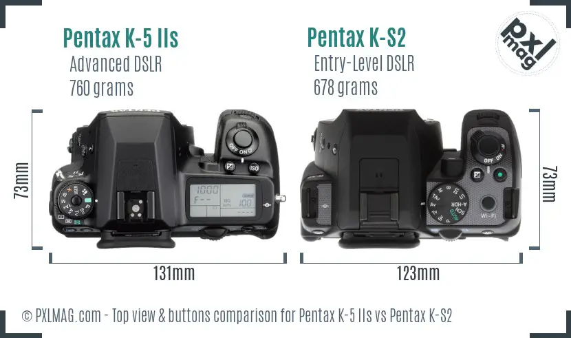 Pentax K-5 IIs vs Pentax K-S2 top view buttons comparison