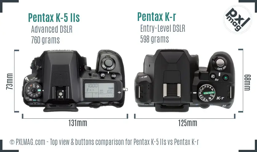 Pentax K-5 IIs vs Pentax K-r top view buttons comparison