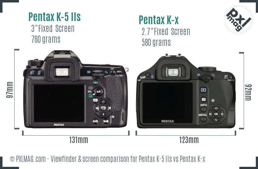 Pentax K-5 IIs vs Pentax K-x Screen and Viewfinder comparison