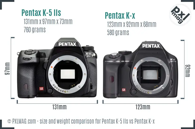 Pentax K-5 IIs vs Pentax K-x size comparison