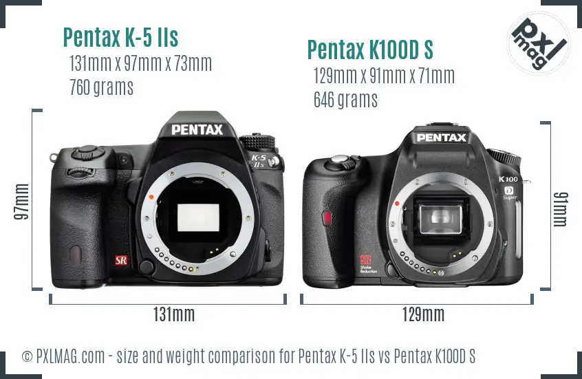 Pentax K-5 IIs vs Pentax K100D S size comparison