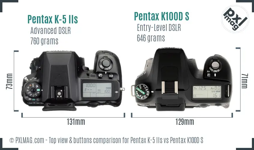 Pentax K-5 IIs vs Pentax K100D S top view buttons comparison