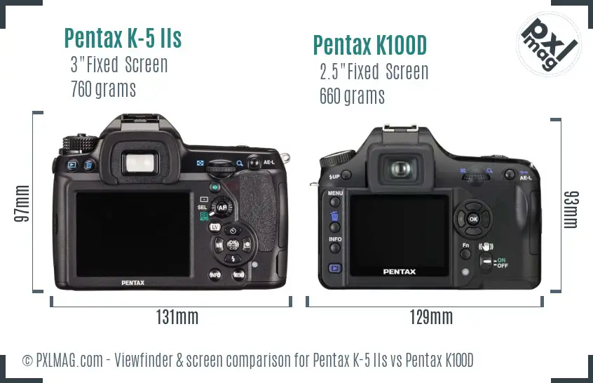 Pentax K-5 IIs vs Pentax K100D Screen and Viewfinder comparison