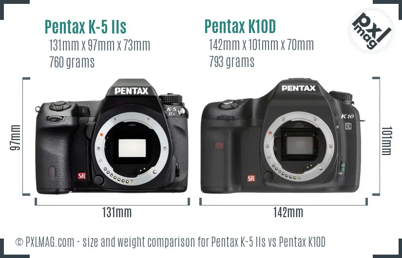 Pentax K-5 IIs vs Pentax K10D size comparison
