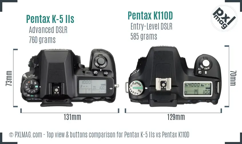 Pentax K-5 IIs vs Pentax K110D top view buttons comparison