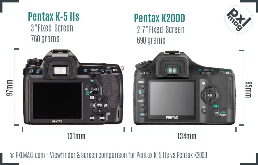Pentax K-5 IIs vs Pentax K200D Screen and Viewfinder comparison
