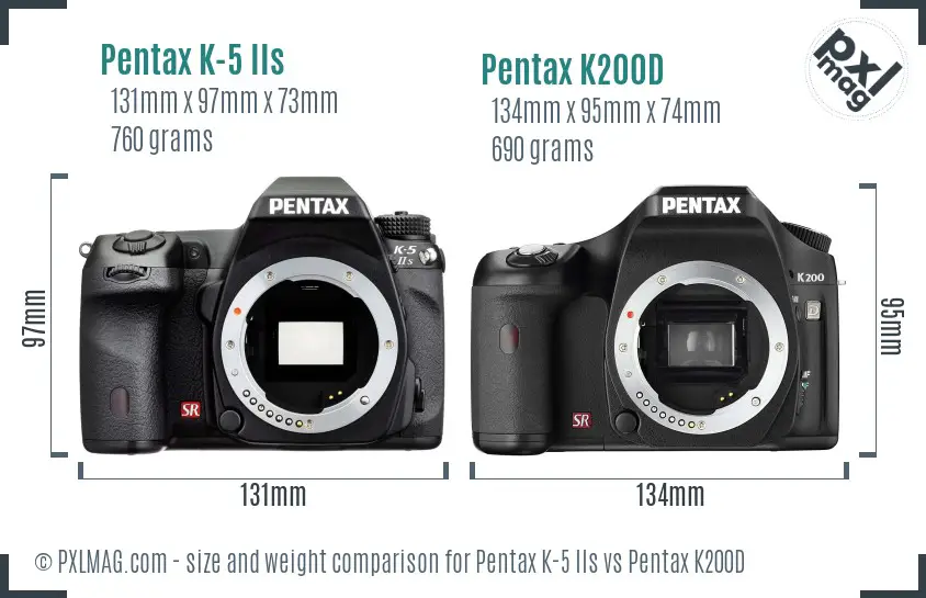 Pentax K-5 IIs vs Pentax K200D size comparison