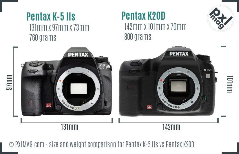 Pentax K-5 IIs vs Pentax K20D size comparison