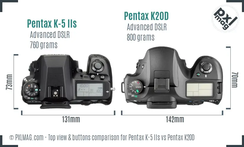 Pentax K-5 IIs vs Pentax K20D top view buttons comparison