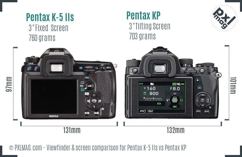 Pentax K-5 IIs vs Pentax KP Screen and Viewfinder comparison