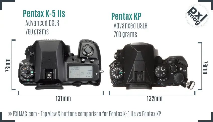 Pentax K-5 IIs vs Pentax KP top view buttons comparison