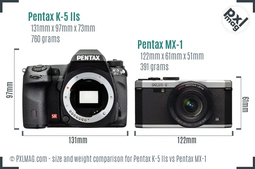 Pentax K-5 IIs vs Pentax MX-1 size comparison